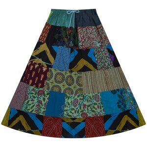 Boho Patchwork Skirt * Long Gypsy Hippie Tiered in 100% Silky cotton * Maxi Full